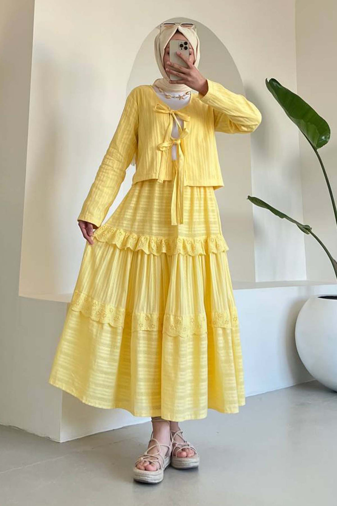 BNG Women Yellow Brocade Belted Skirt Suit 3012 - Paredes