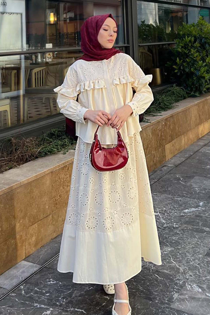 BNG Women Stone Detailed Beige Skirt Suit 3007 - Boston