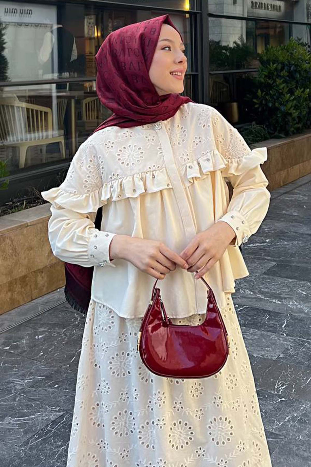 BNG Women Stone Detailed Beige Skirt Suit 3007 - Boston