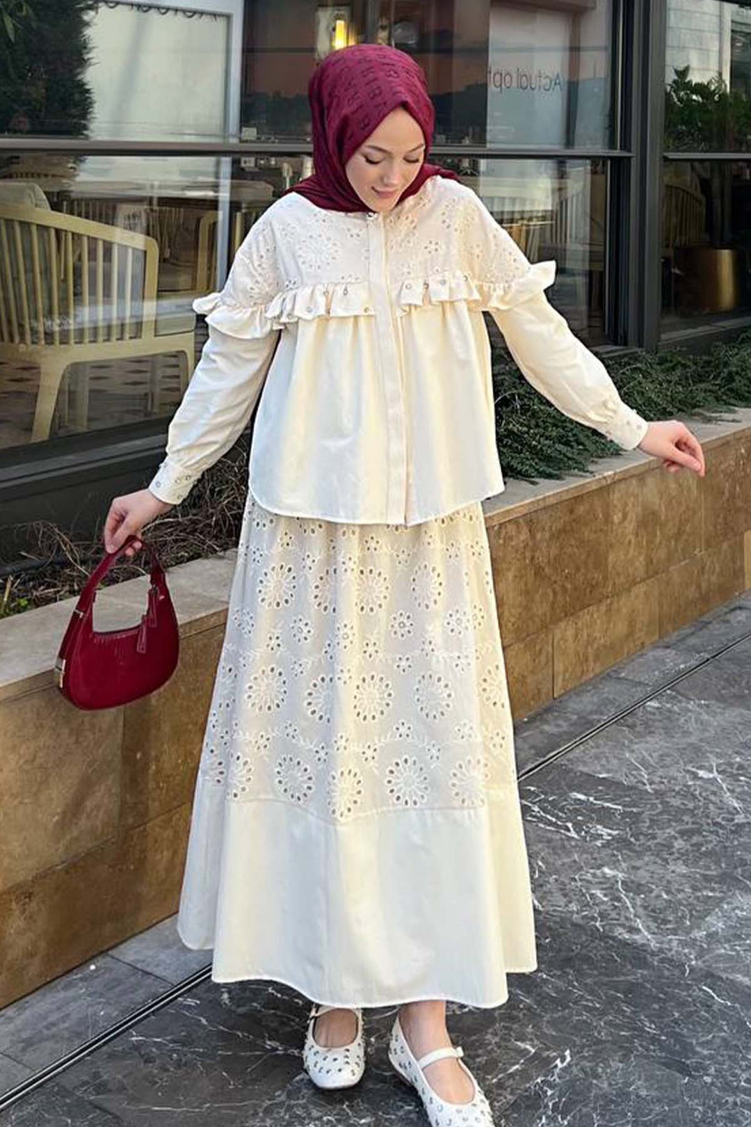 BNG Women Stone Detailed Beige Skirt Suit 3007 - Boston