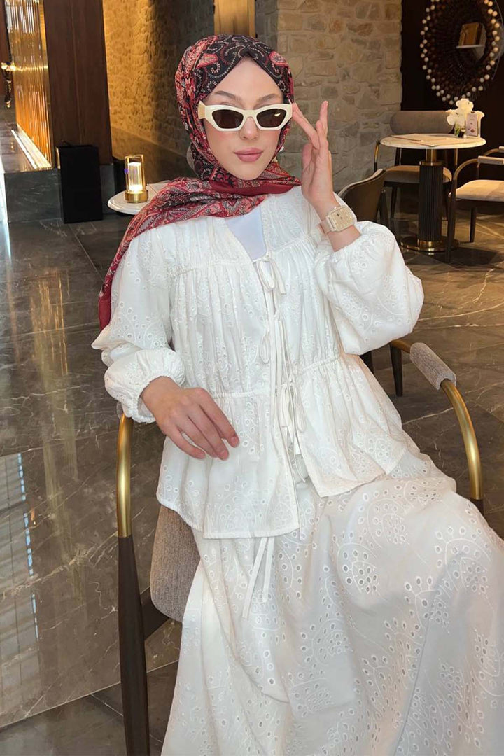 BNG Women Pleated Brocade Set White 3008 - Giurgiu