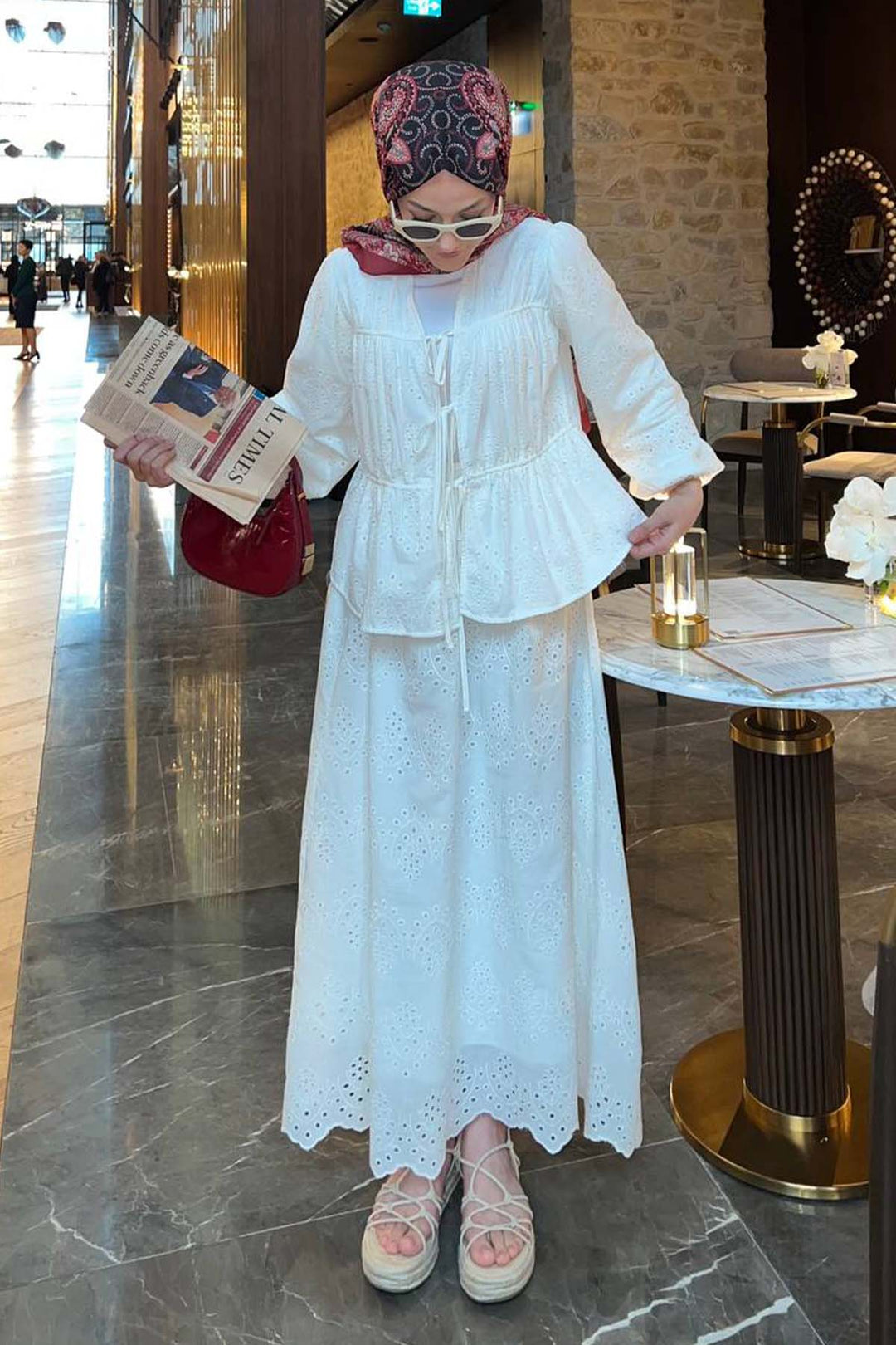 BNG Women Pleated Brocade Set White 3008 - Giurgiu