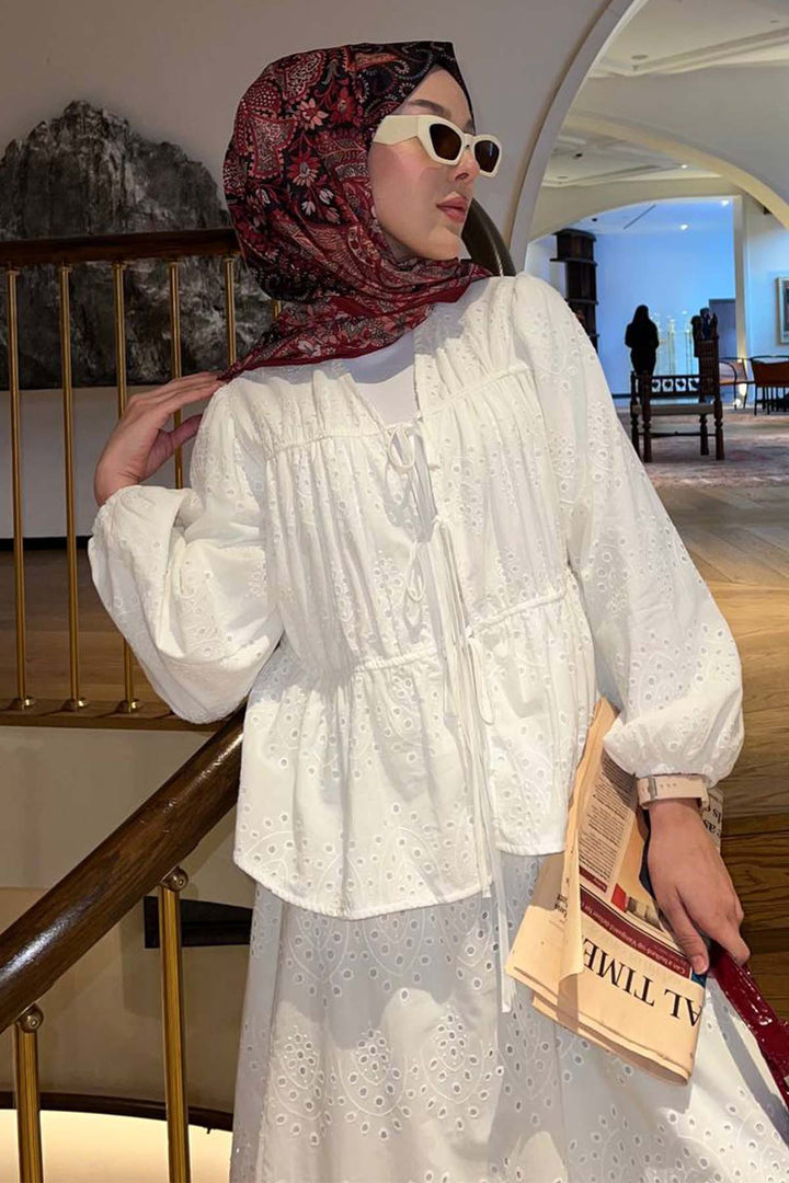 BNG Women Pleated Brocade Set White 3008 - Belleville