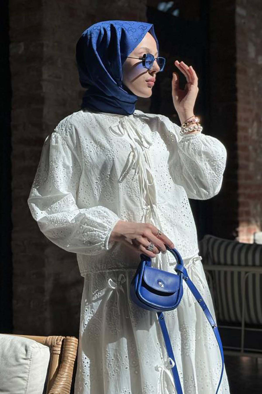 BNG Women White 3014 Set with Detailed Skirt and Embroidered Brooch - Savona