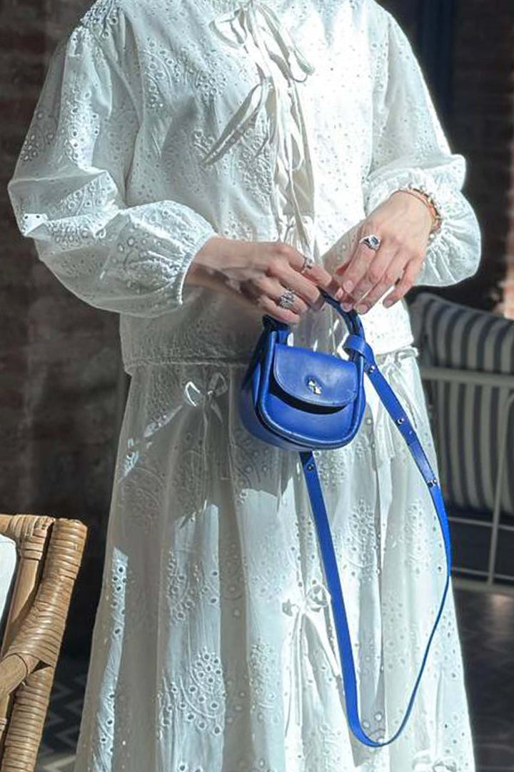 BNG Women White 3014 Set with Detailed Skirt and Embroidered Brooch - Savona