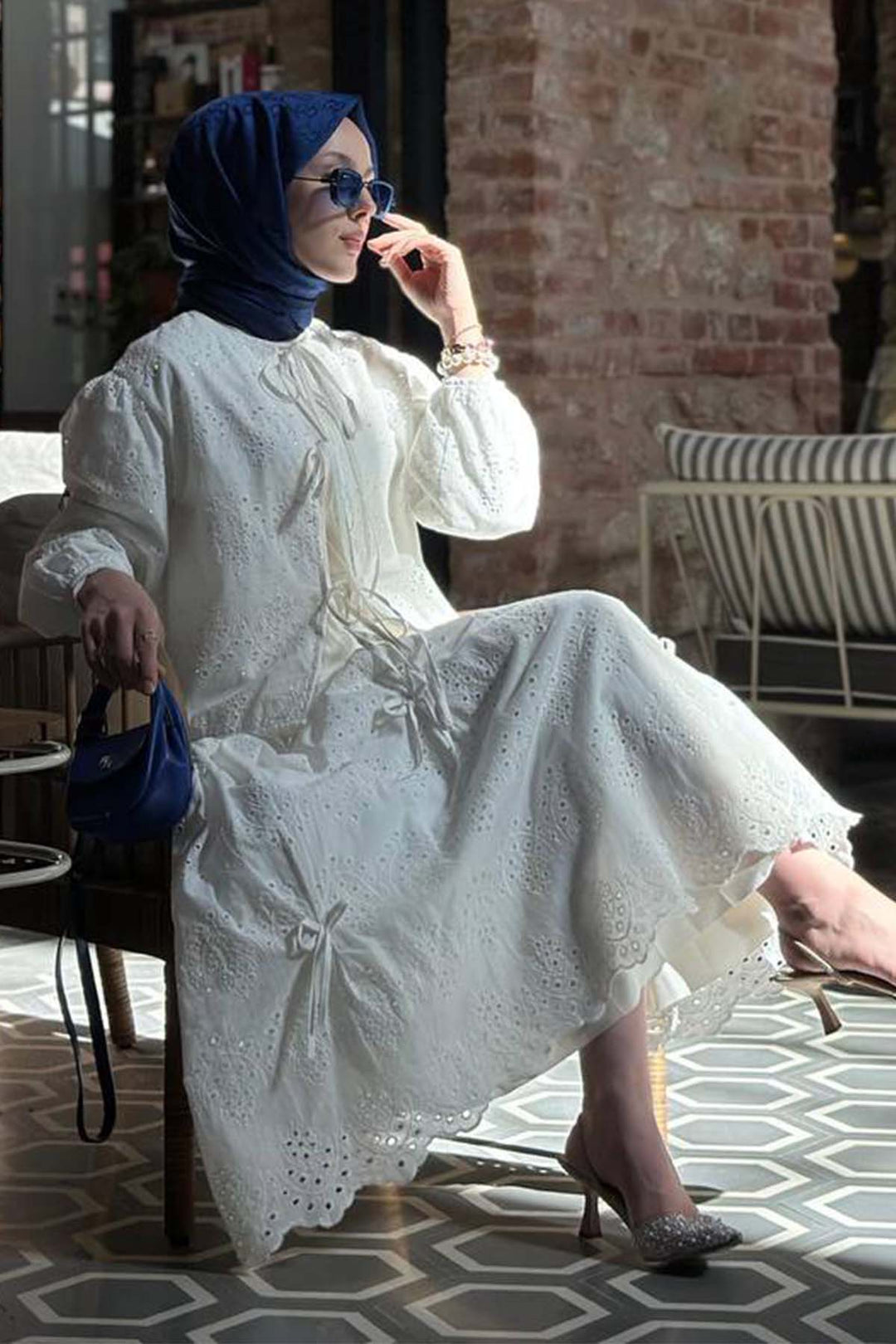 BNG Women White 3014 Set with Detailed Skirt and Embroidered Brooch - Savona