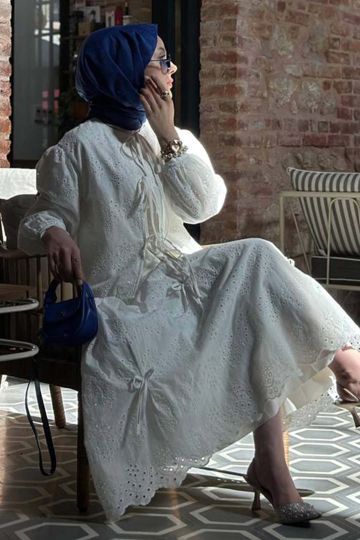 BNG Women White 3014 Set with Detailed Skirt and Embroidered Brooch - Savona