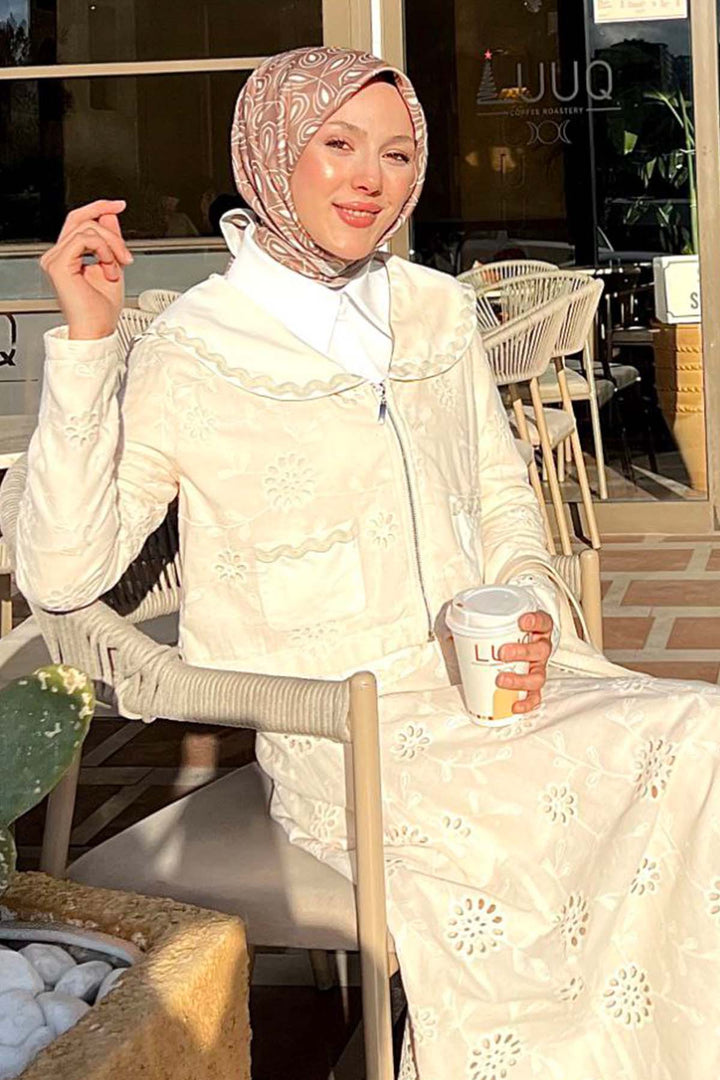 BNG Women Yakalı Brode Takım Krem 3016 - Jalapa