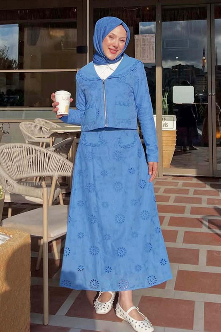 BNG Women Yakalı Brode Takım Mavi 3016 - Arlington