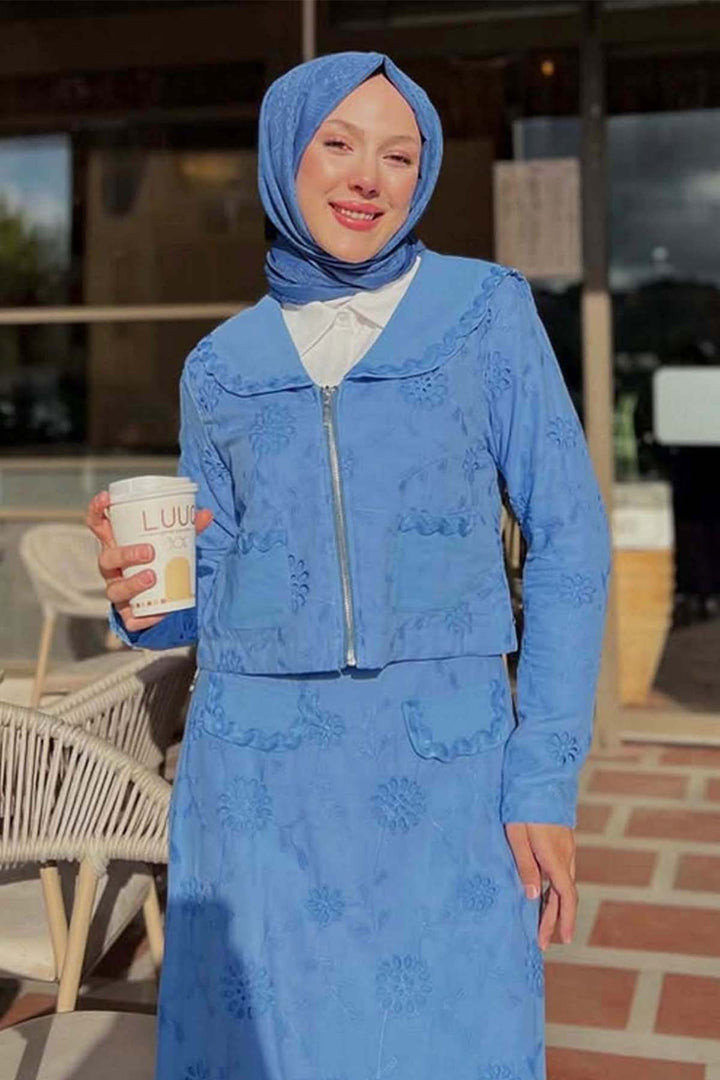 BNG Women Yakalı Brode Takım Mavi 3016 - Arlington