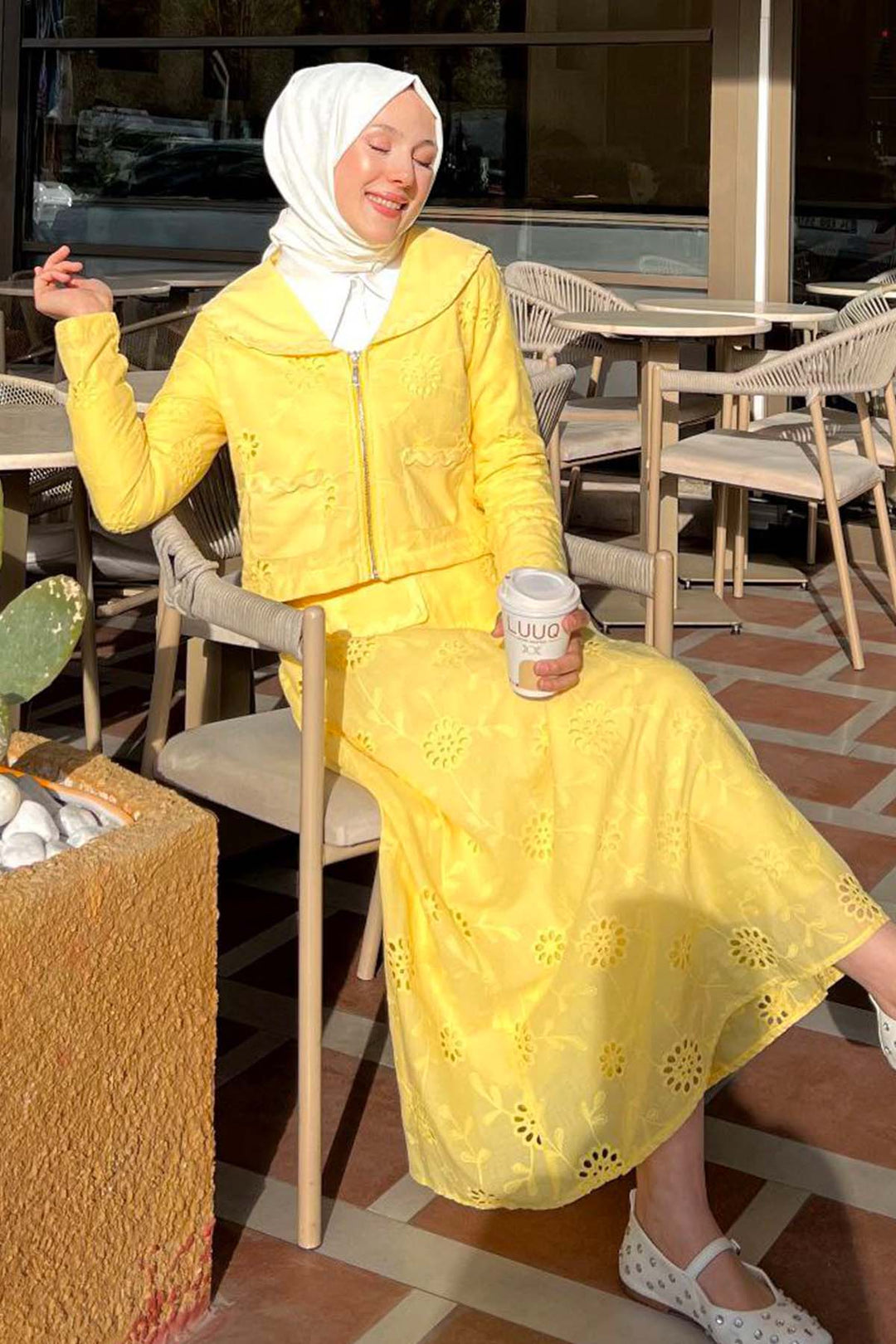 BNG Women Yakalı Brode Takım Sarı 3016 - Bragadiru