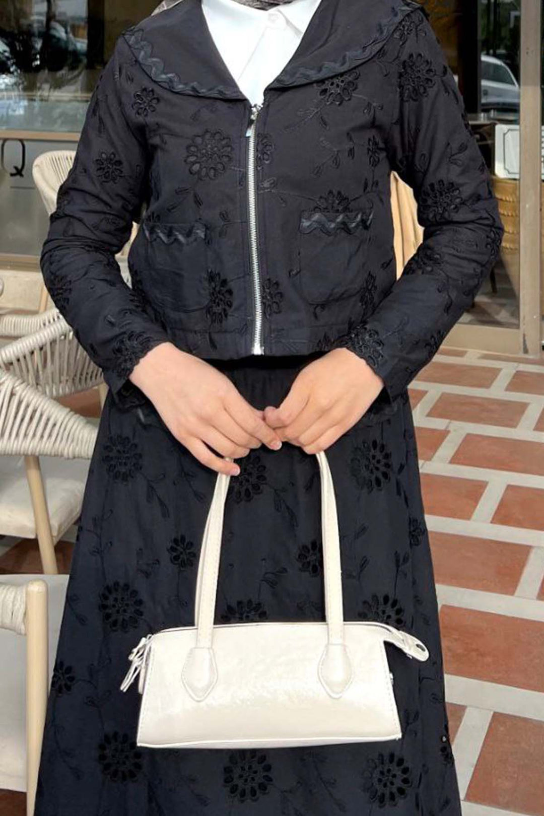 BNG Women Yakalı Brode Takım Siyah 3016 - Etterbeek