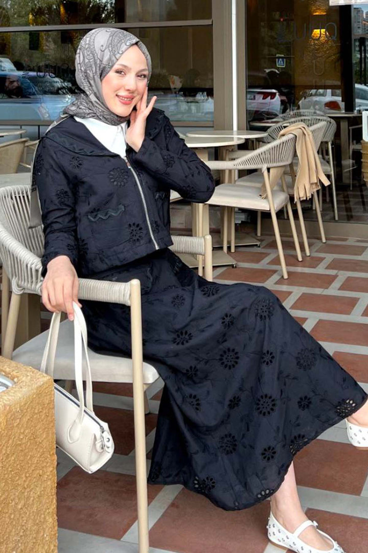 BNG Women Yakalı Brode Takım Siyah 3016 - Etterbeek