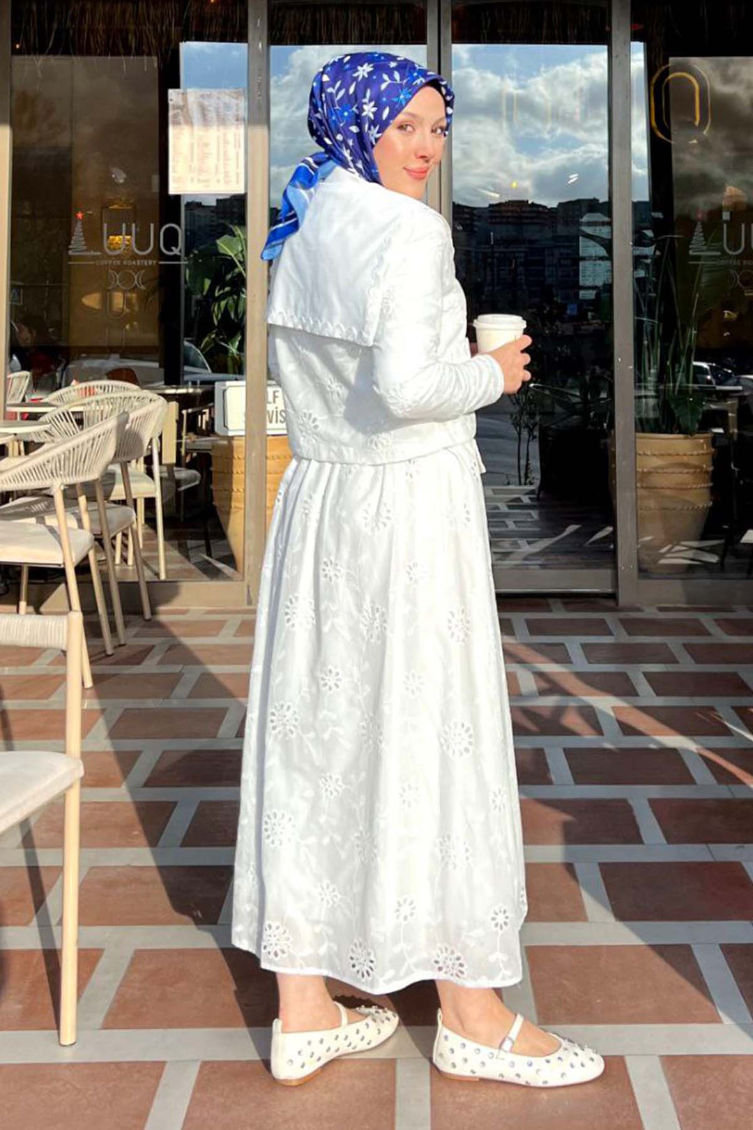 BNG Women Yakalı Brode Takım Beyaz 3016 - Zaandam