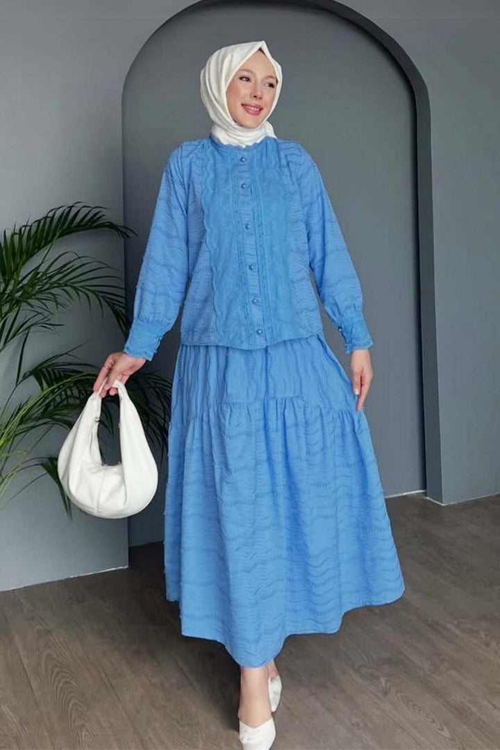 BNG Women Güpür Detaylı Brode Takım Mavi 3001 - Reşiţa