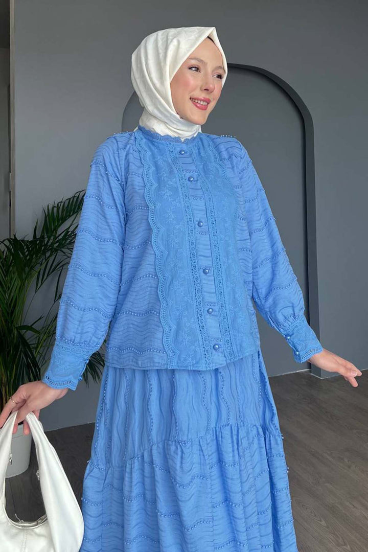 BNG Women Güpür Detaylı Brode Takım Mavi 3001 - Reşiţa