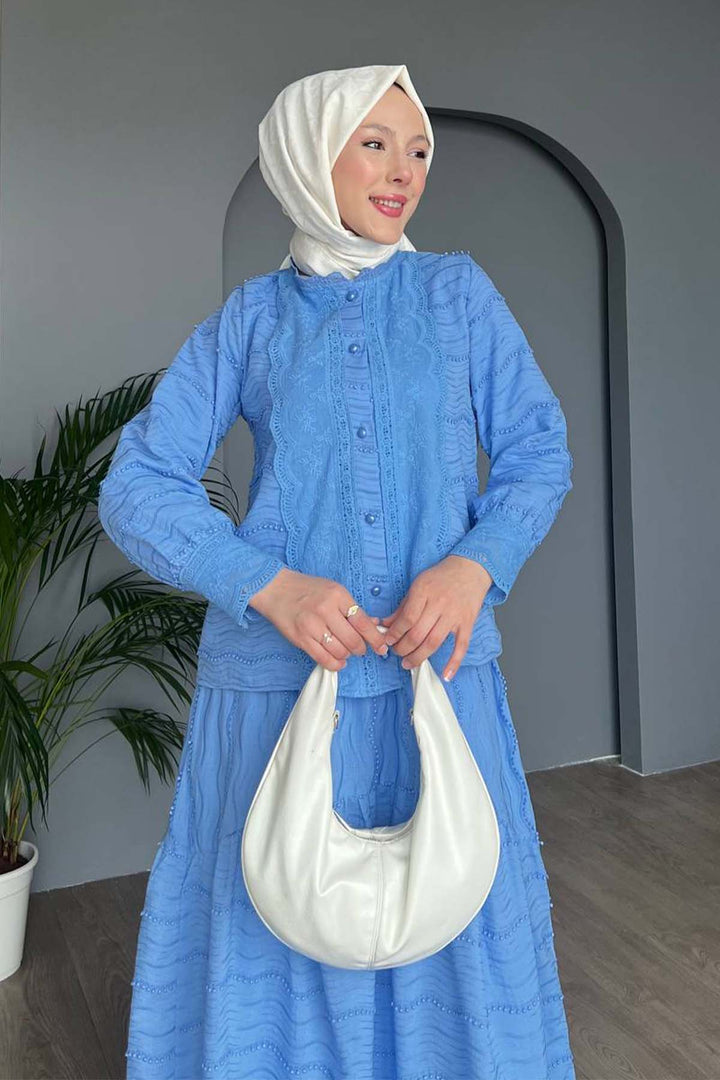 BNG Women Güpür Detaylı Brode Takım Mavi 3001 - Reşiţa