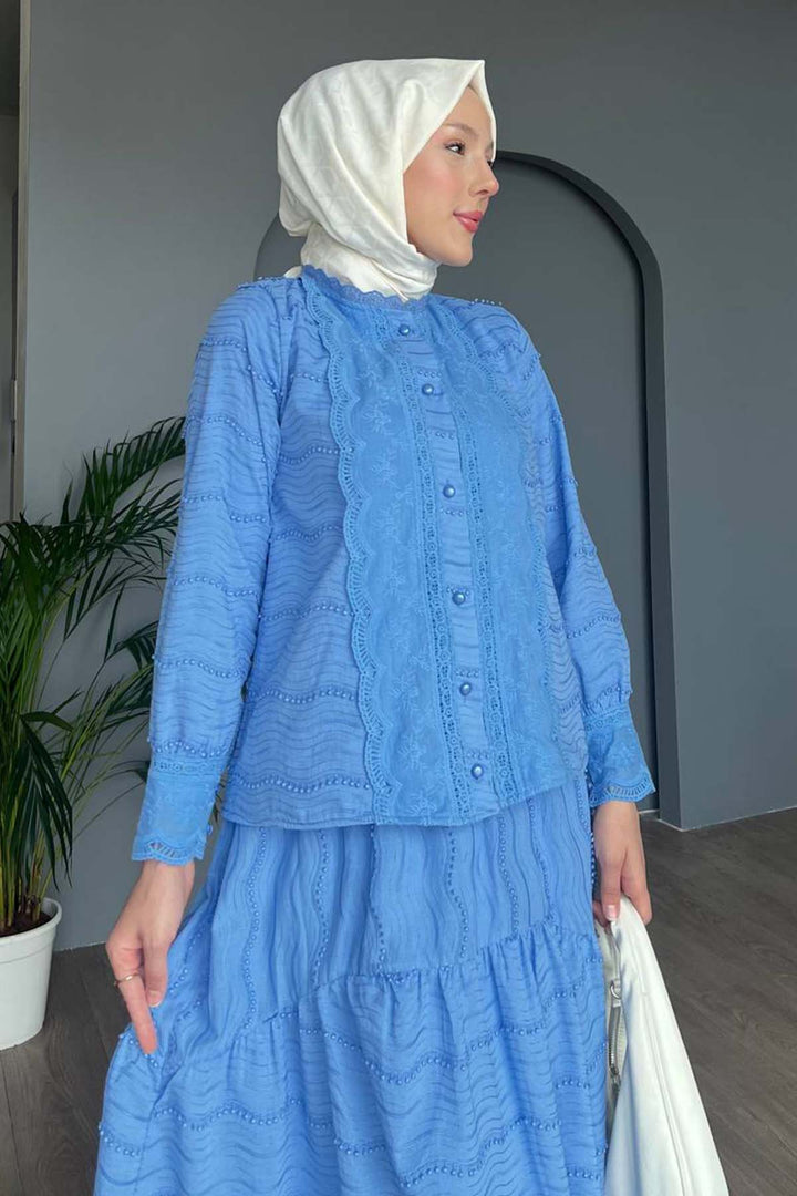 BNG Women Güpür Detaylı Brode Takım Mavi 3001 - Reşiţa