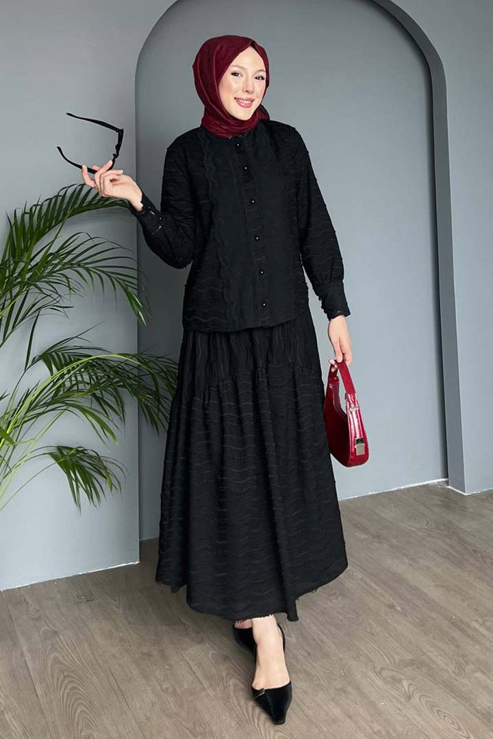 BNG Women Lace Detailed Embroidery Set Black 3001 - Lousada