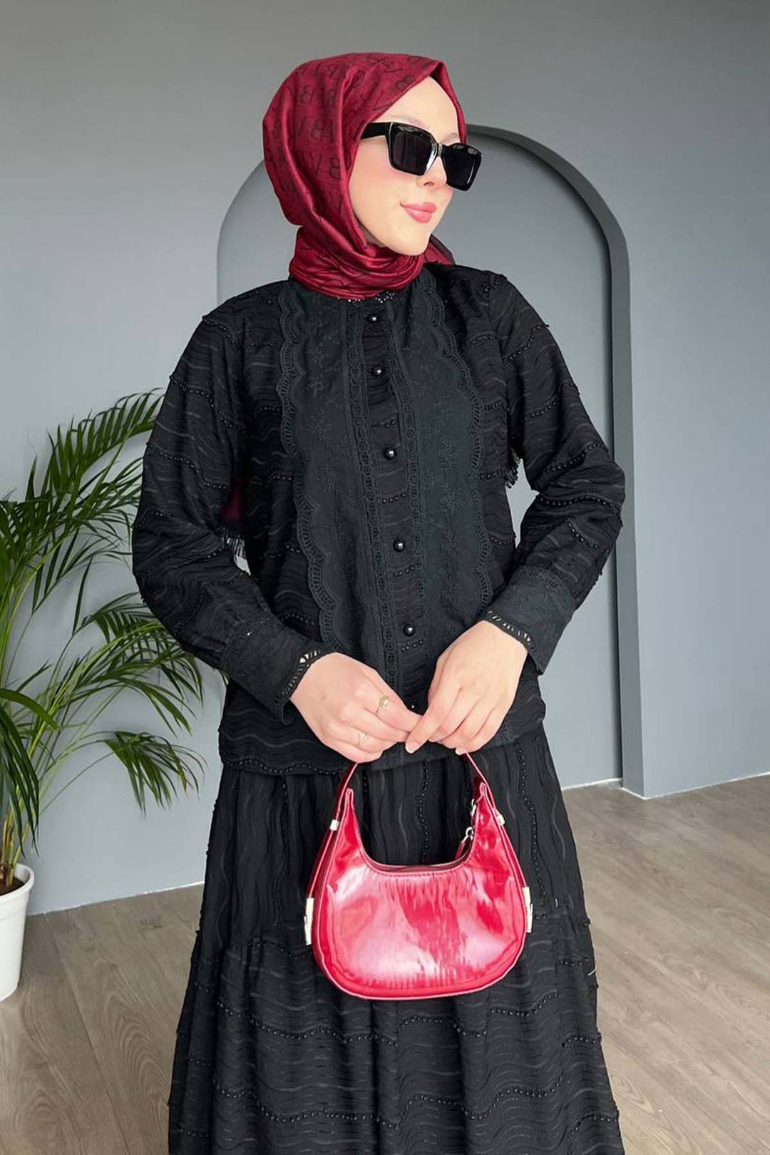 BNG Women Lace Detailed Embroidery Set Black 3001 - Lousada