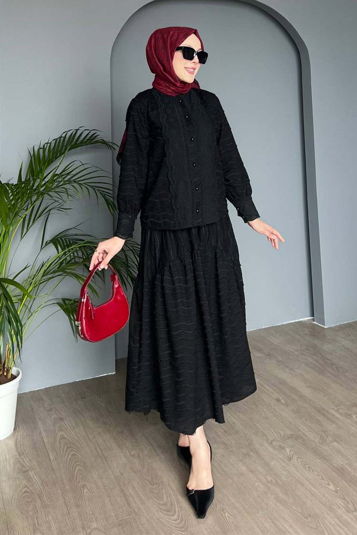 BNG Women Lace Detailed Embroidery Set Black 3001 - Lousada