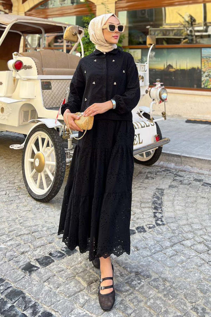 BNG Women Taş Detaylı Fisto Etekli Takım Siyah 1427 - Ovar