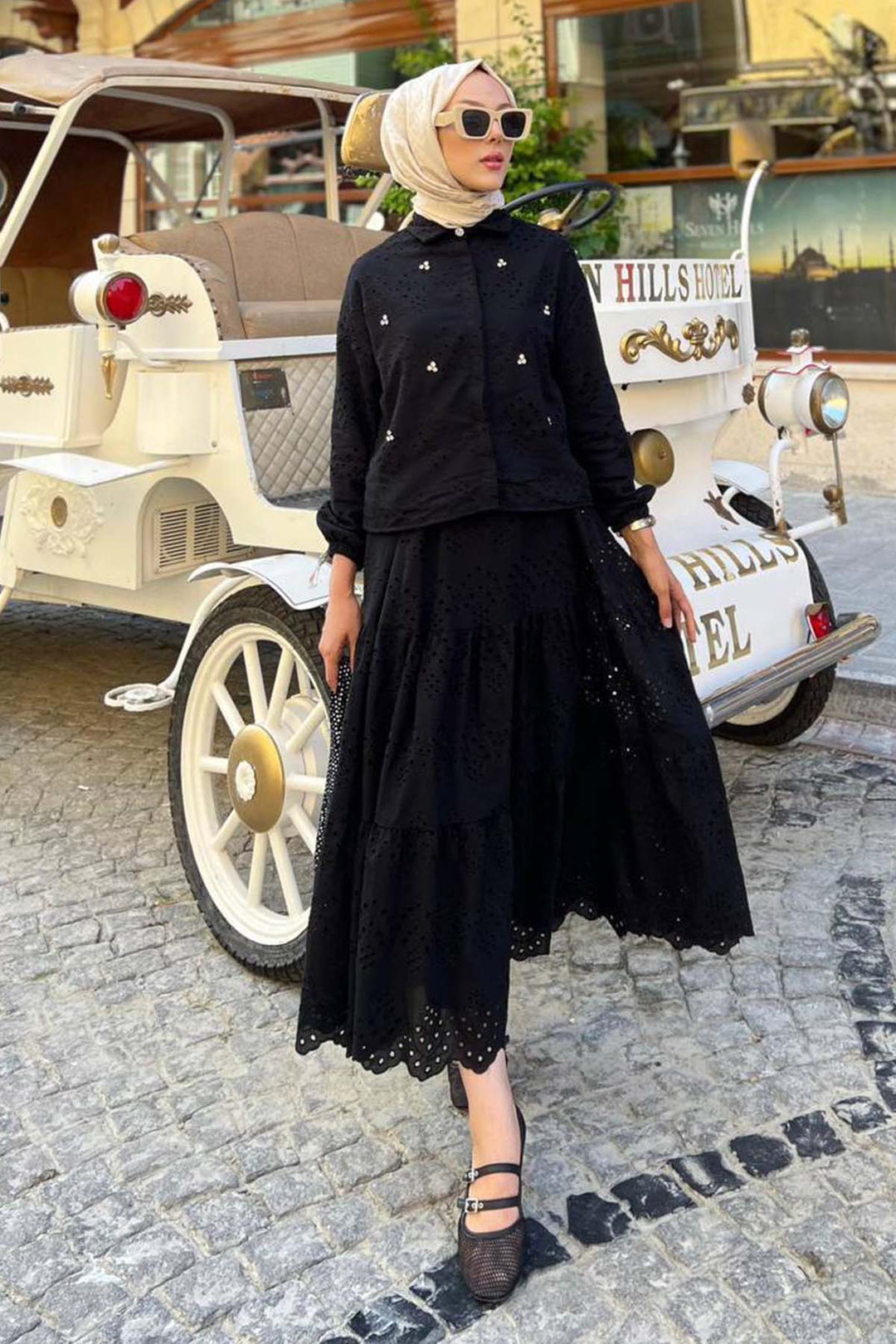 BNG Women Taş Detaylı Fisto Etekli Takım Siyah 1427 - Ovar