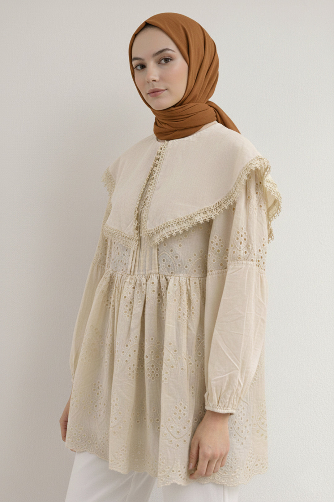 BNG Women Bebe Yaka Fisto Tunik A1420 Krem - Sherbrooke