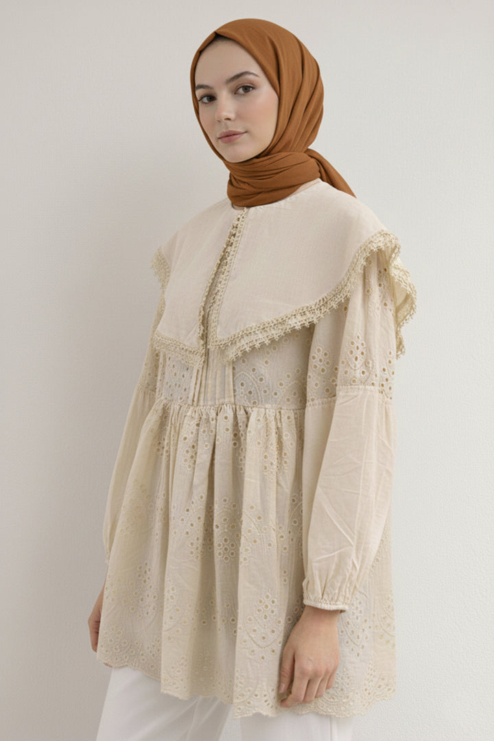 BNG Women Bebe Yaka Fisto Tunik A1420 Krem - Sherbrooke