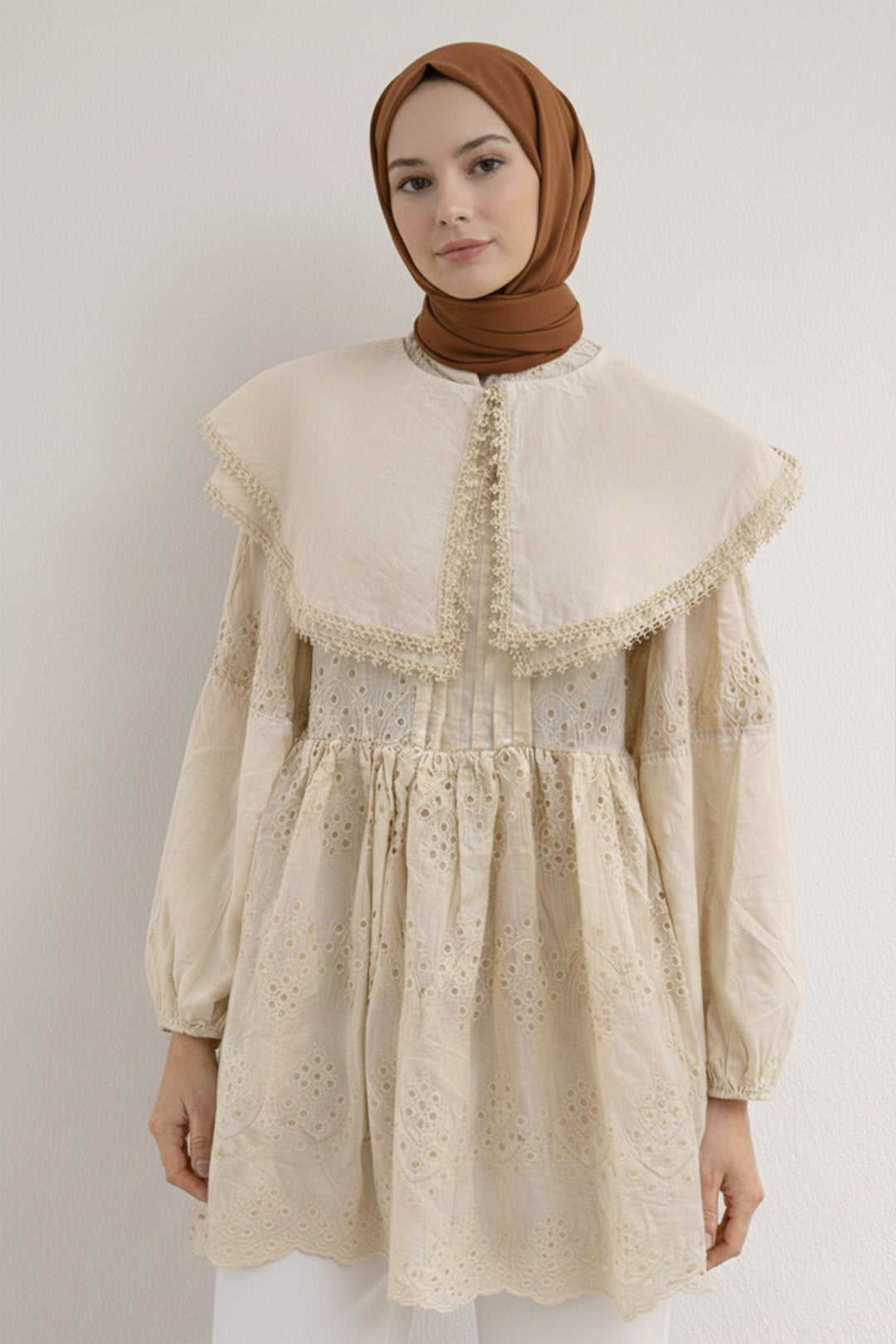 BNG Women Bebe Yaka Fisto Tunik A1420 Krem - Sherbrooke