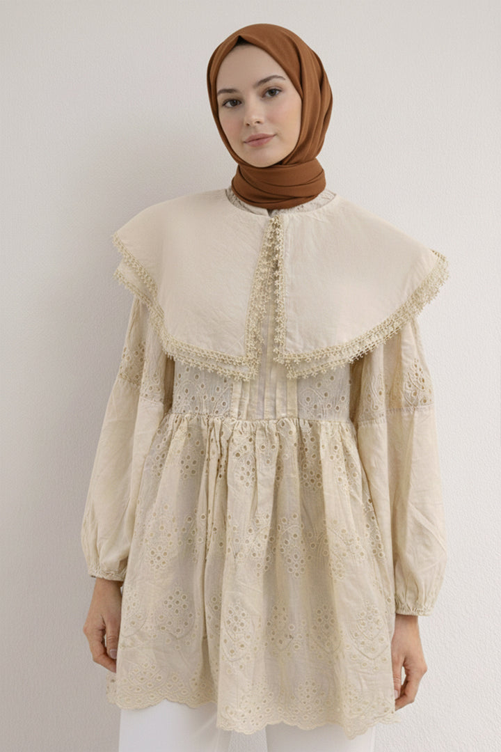 BNG Women Bebe Yaka Fisto Tunik A1420 Krem - Sherbrooke