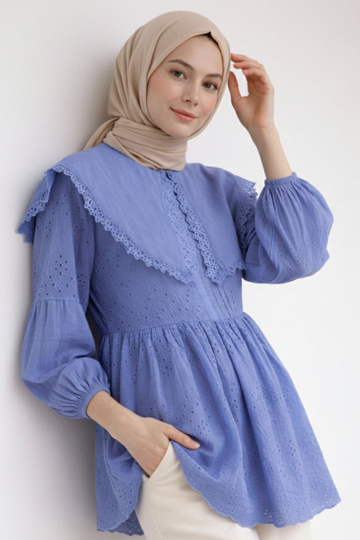 BNG Women Bebe Yaka Fisto Tunik A1420 Mavi - Atlantic City