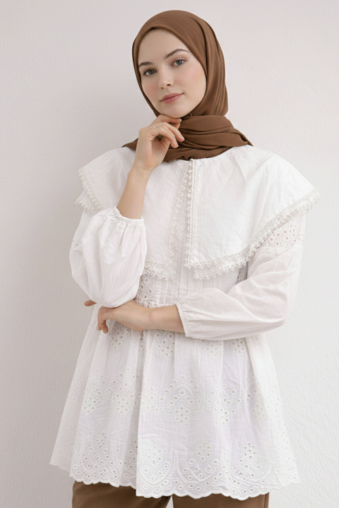 BNG Women Bebe Yaka Fisto Tunik A1420 Beyaz - Brookline