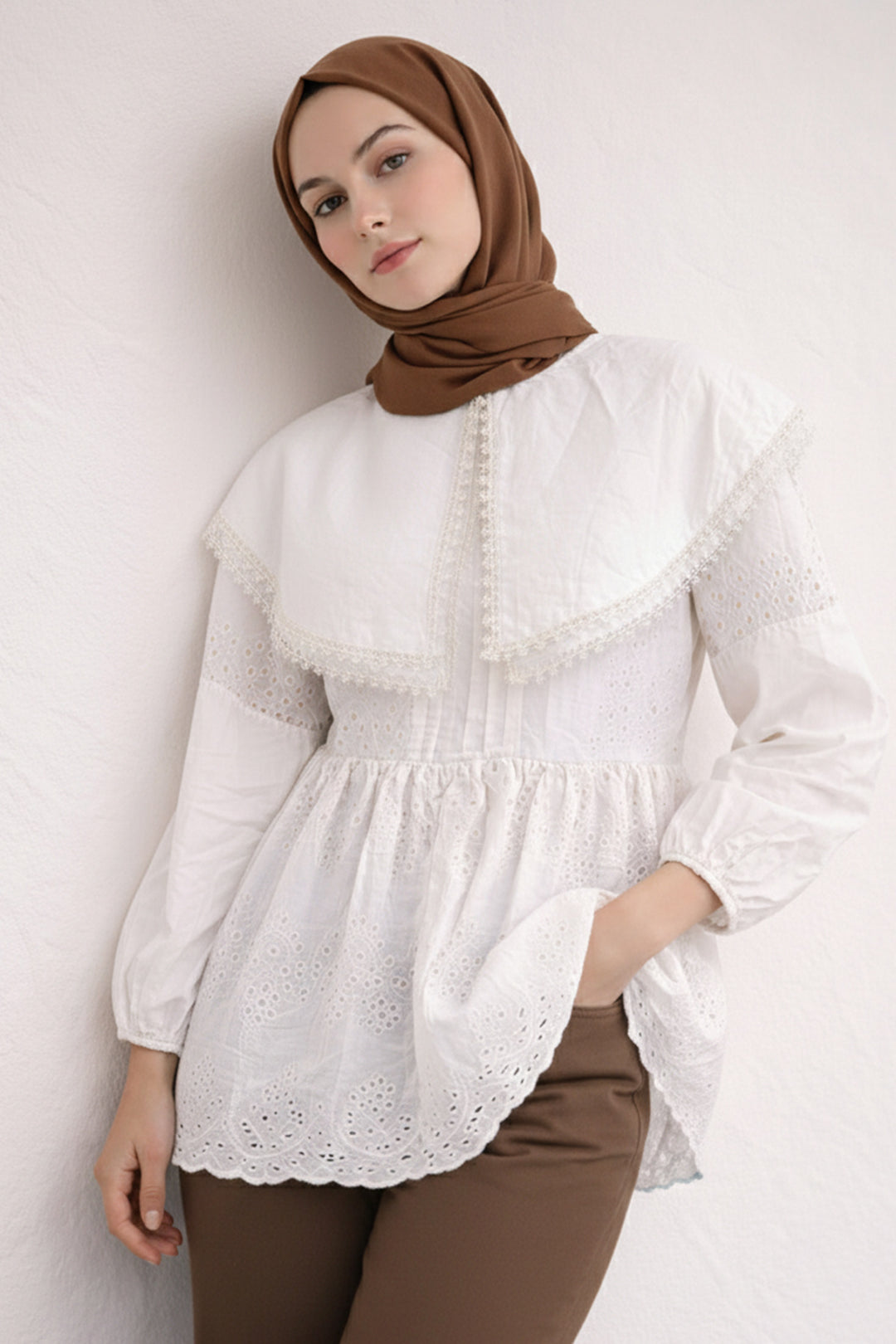 BNG Women Bebe Yaka Fisto Tunik A1420 Beyaz - Brookline
