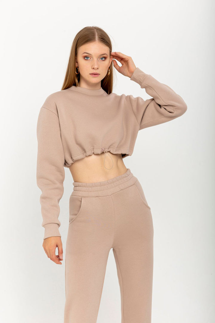 KKT Third Knit With Wool İnside Fabric Long Sleeve Hooded Women Sweatshirt - Chanterelle  - Stuttgart