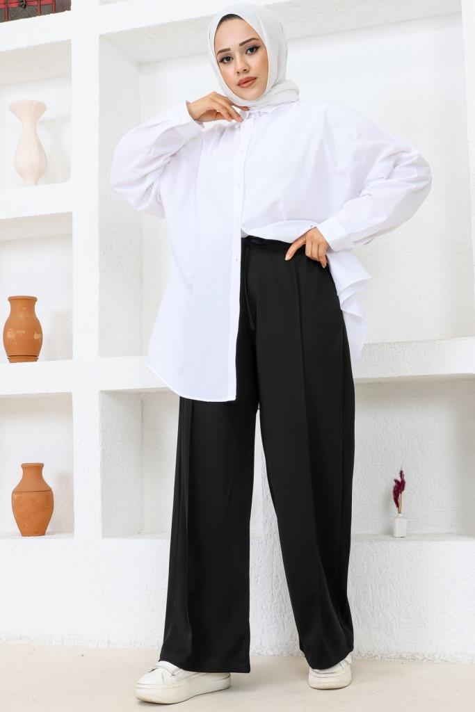 BNG سروال فضفاض مريح للنساء بخصر مطاطي أسود - كليرمونت