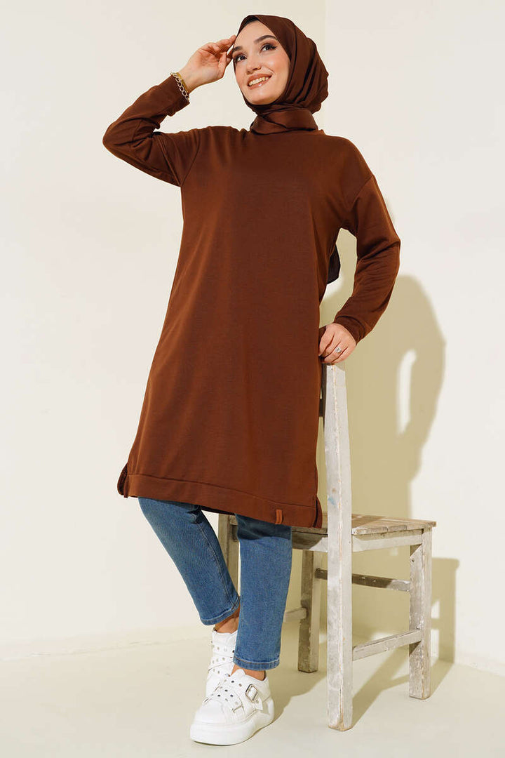 BNG Women Brown Basic Long Tunic with Side Slits - Clermont