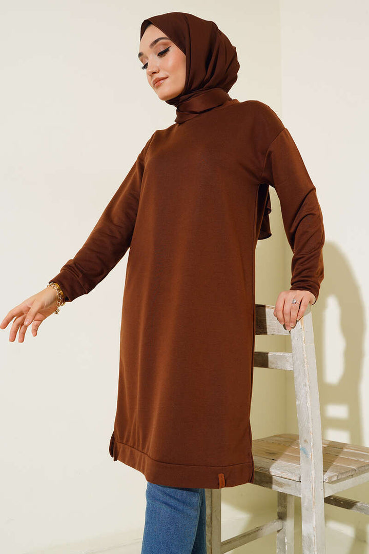BNG Women Brown Basic Long Tunic with Side Slits - Clermont