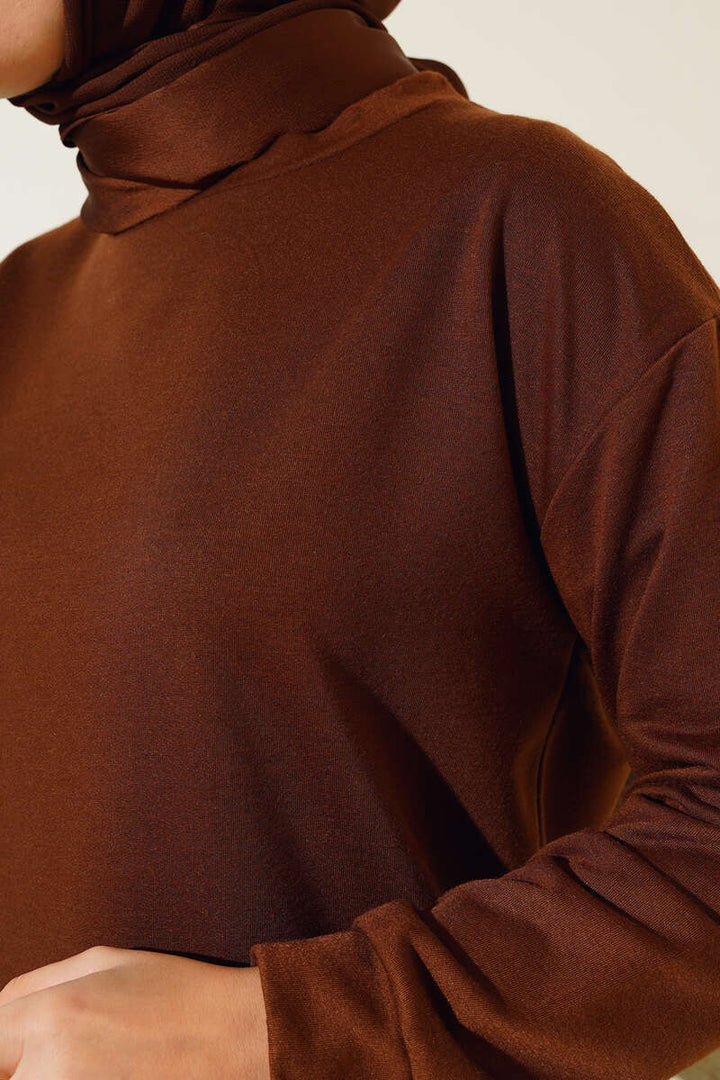 BNG Women Brown Basic Long Tunic with Side Slits - Clermont