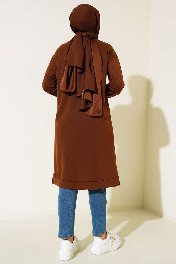 BNG Women Brown Basic Long Tunic with Side Slits - Clermont