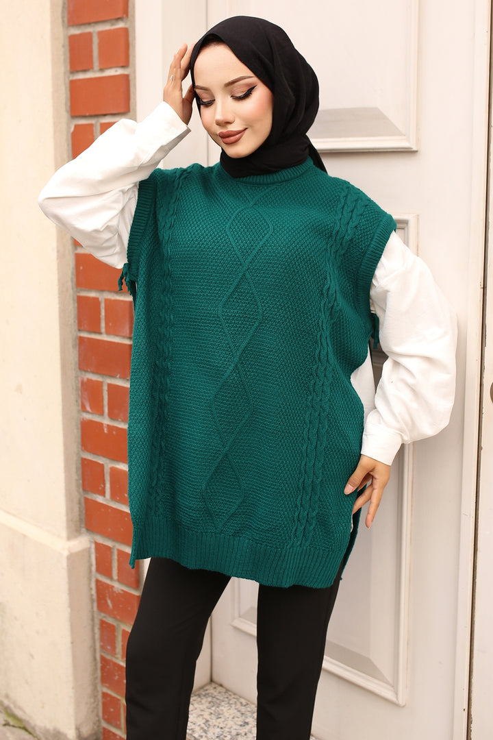BNG Women Cable Knit Sweater with Side Ties Emerald Green - Clermont