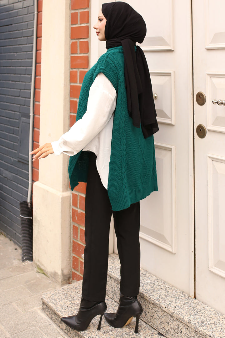 BNG Women Cable Knit Sweater with Side Ties Emerald Green - Clermont