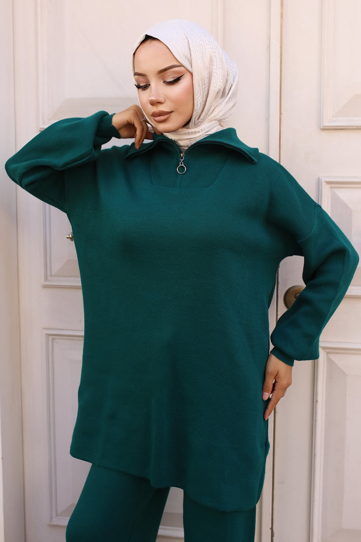 BNG مجموعة نسائية 0 طوق بتفاصيل سحاب أخضر زمردي - كليرمون