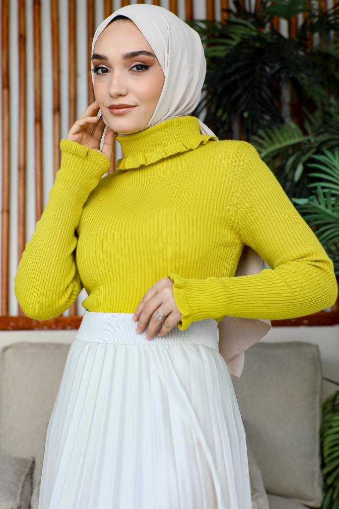 BNG Women Frilly Detailed Turtleneck Sweater Yellow - Clermont