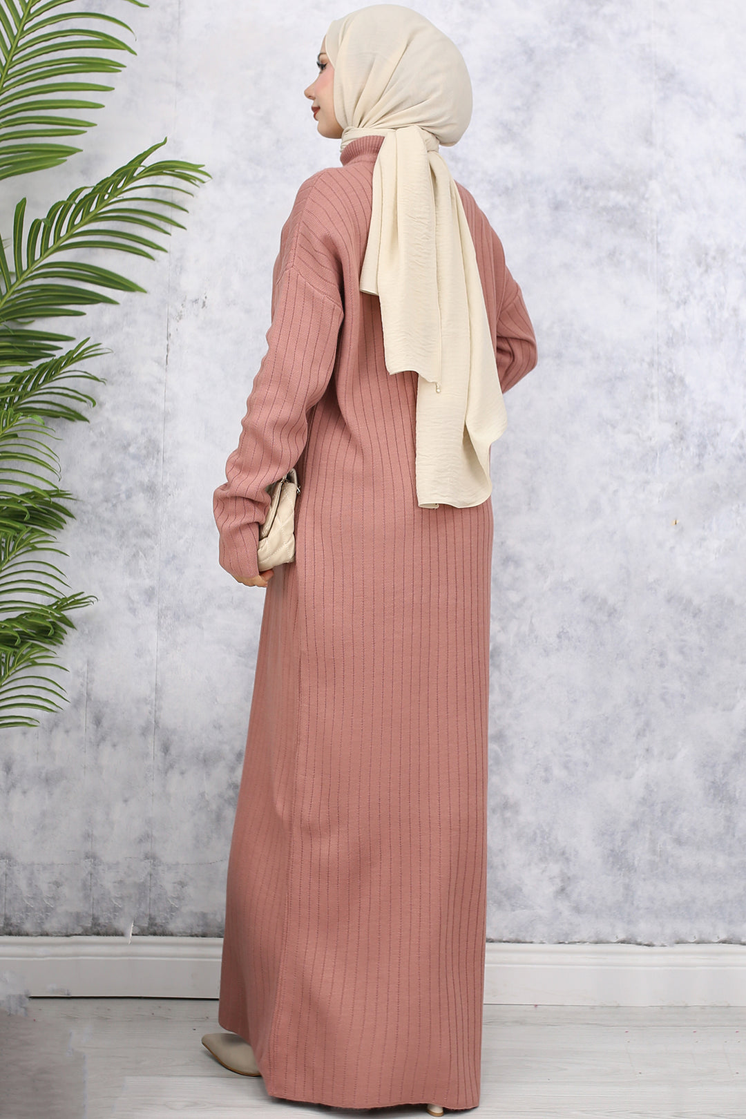 BNG Women Neck Zippered Ribbed Long Knit Dress Rose Pink - Norderstedt
