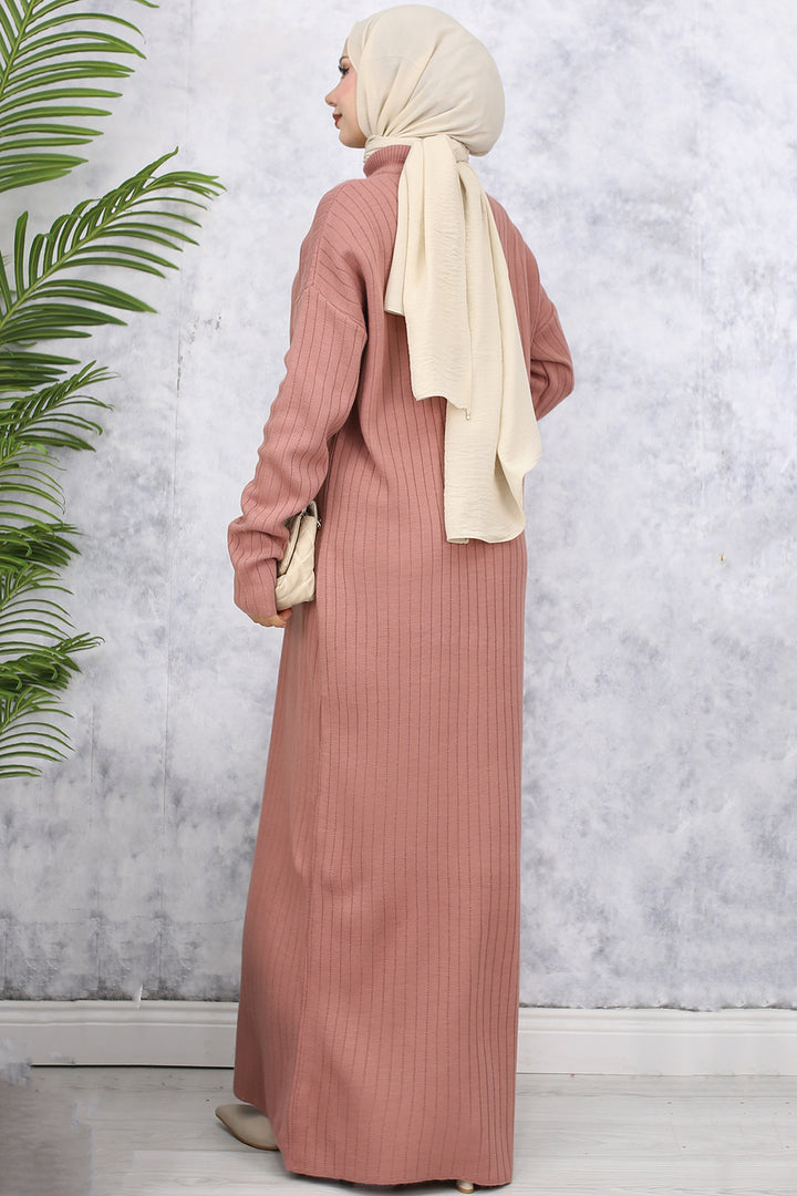 BNG Women Neck Zippered Ribbed Long Knit Dress Rose Pink - Norderstedt