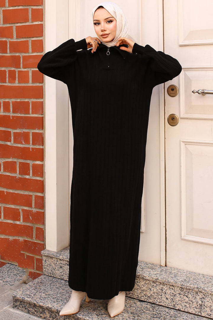 BNG Women - Ribbed Knit Dress with Zipper on the Back Black - Clermont