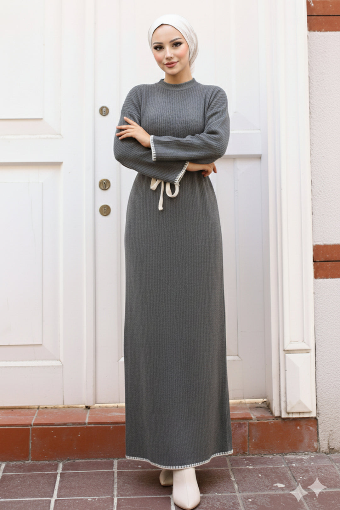 BNG Women 7 Embroidered Detail Knit Dress Anthracite - Vittoria