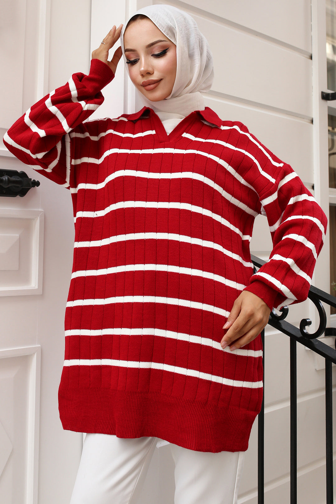 BNG Women -62 Striped Knit Tunic Red - Clermont