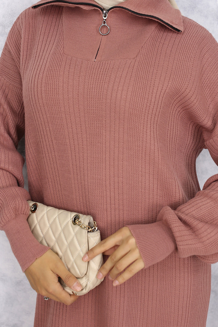 BNG Women -09 Collar Zippered Ribbed Knit Dress Rose Dry - Yeovil